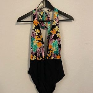 Completely new!!! Black one piece swim suit with flower print